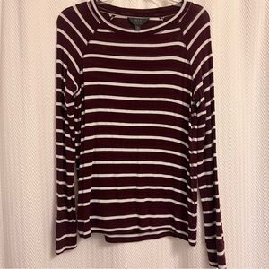 Mix by 41 Hawthorn Women's Maroon and White Striped Long Sleeve Top medium